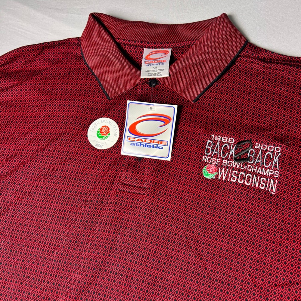 Vintage Wisconsin Badgers Rose Bowl 1999 2000 Polo Shirt XXL Mercerized Cotton